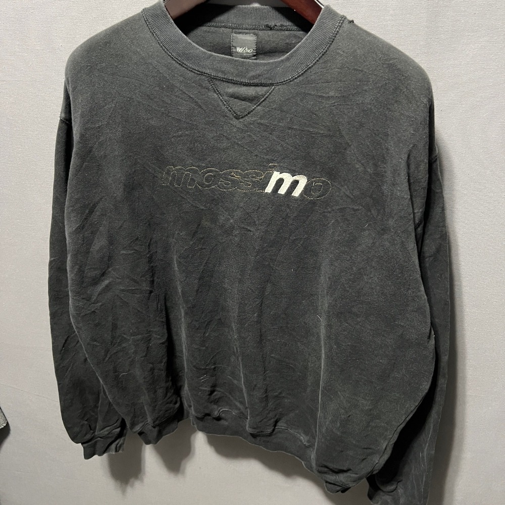 Vintage Mossimo Faded Black Embroidered Logo Sweatshirt Mens XL Boxy Distressed